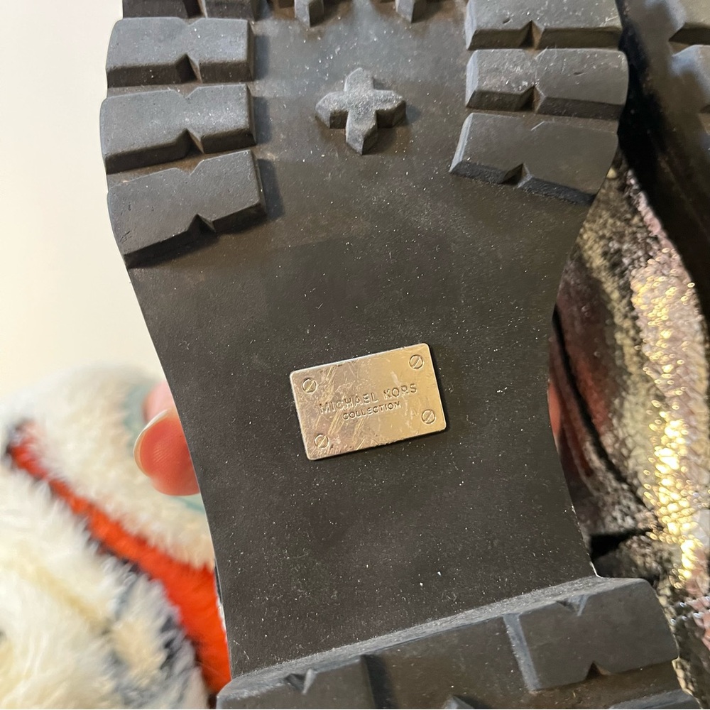 Michael Kors Collection Gita Crackled Silver Metallic Leather Combat Booties - Picture 10 of 13
